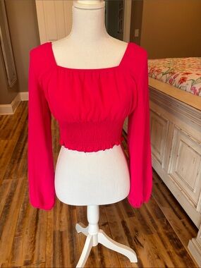 SHEIN Hot Pink Square Neck Smocked Crop Top size small